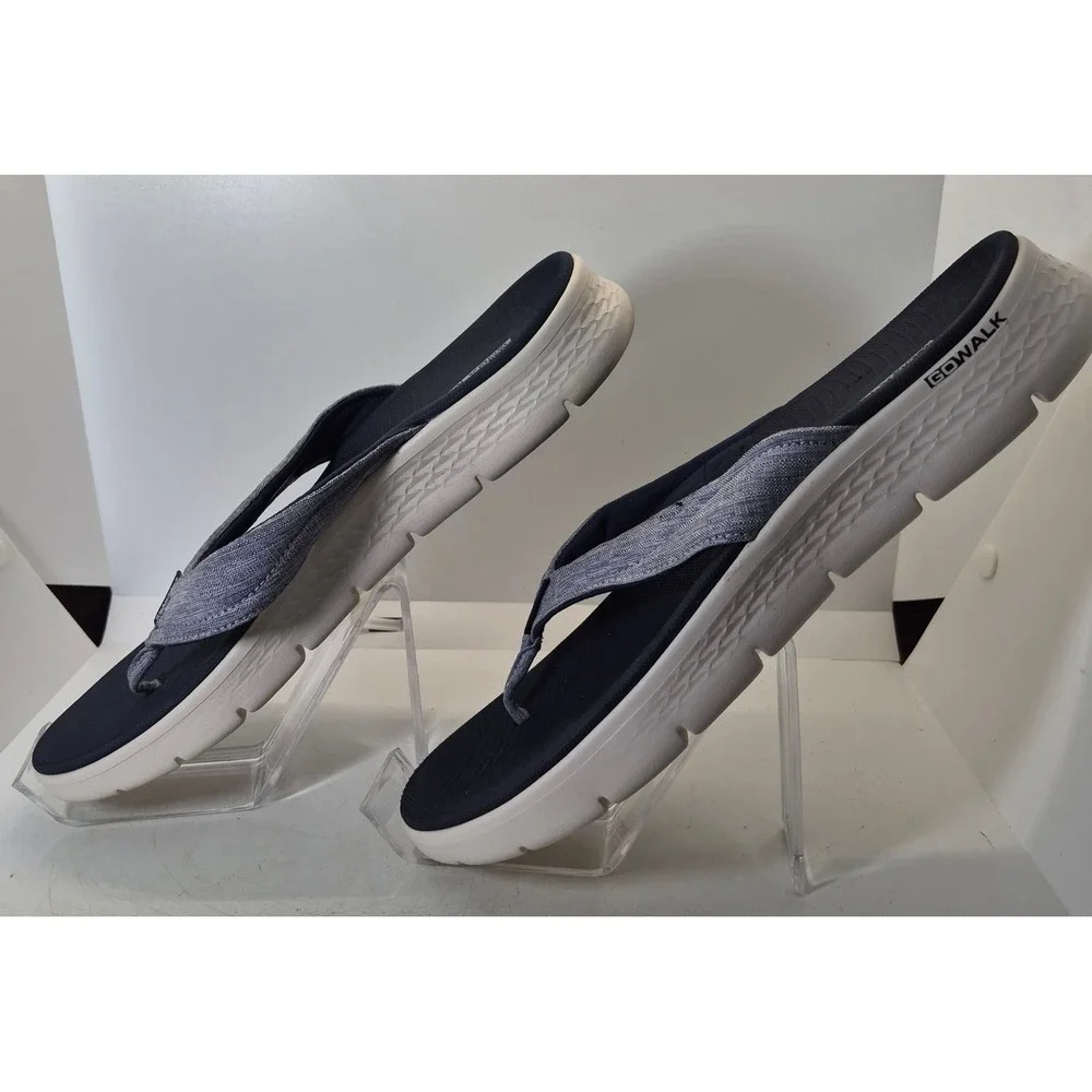Skechers GoWalk Goga Mat Flip Flops 11 Blue Grey Thong Sandals Comfort Walking